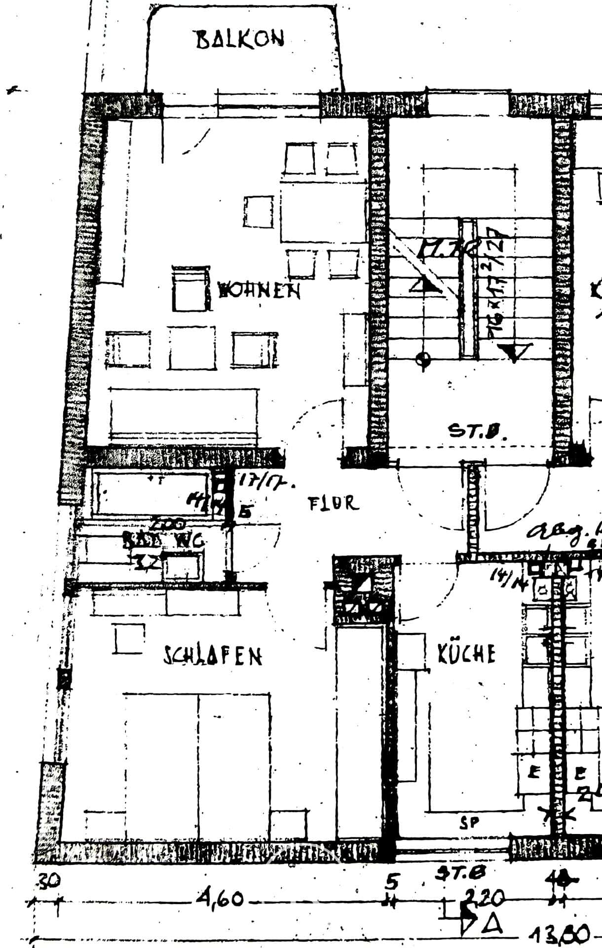 Grundriss 1 – renovierte 2-Zimmer mit Balkon in Wöhrd