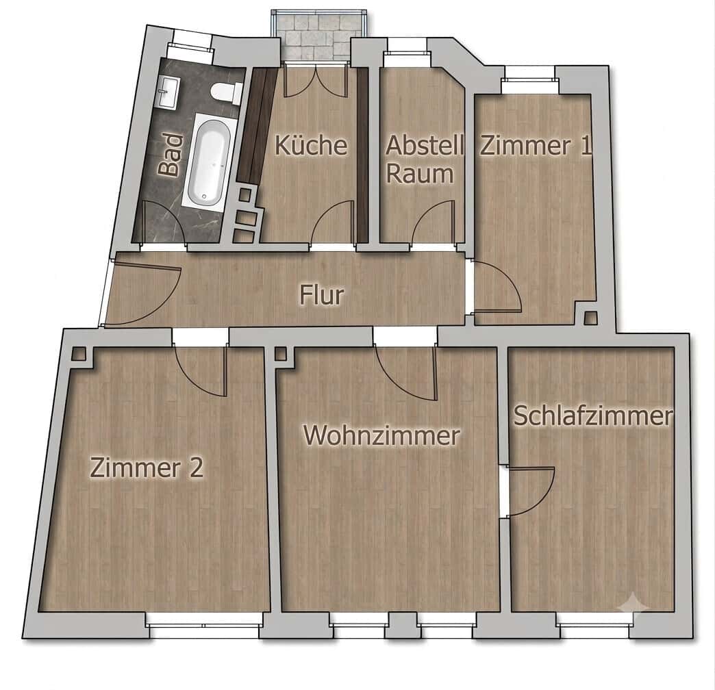 Grundriss 1 – Erstbezug nach Kernsanierung: 4 Zimmer mit Balkon